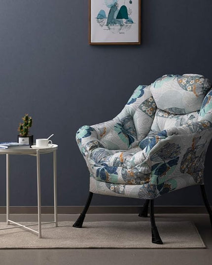 HollyHOME Modern Fabric Large Lazy Chair, Accent Oversized Comfy Reading Chair, Thick Padded Cozy Lounge Chair with Armrest, Steel Frame Leisure Sofa Chair for Living Room, Bedroom, Dorm, Fan Print - LeafyLoom