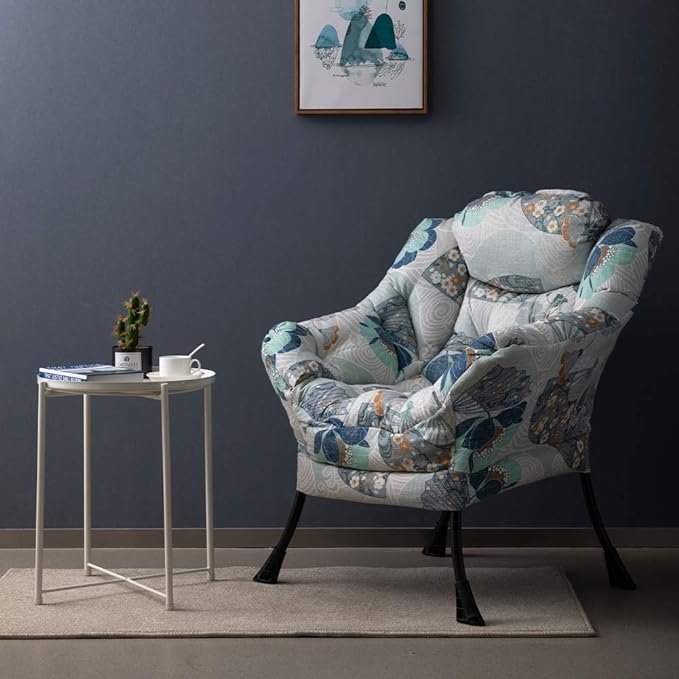 HollyHOME Modern Fabric Large Lazy Chair, Accent Oversized Comfy Reading Chair, Thick Padded Cozy Lounge Chair with Armrest, Steel Frame Leisure Sofa Chair for Living Room, Bedroom, Dorm, Fan Print - LeafyLoom