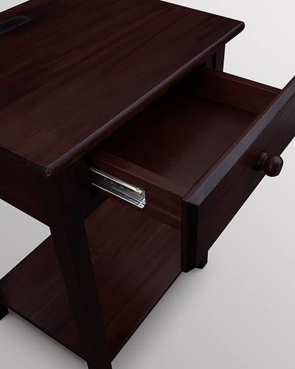 Casual Home Night Owl Nightstand with USB Ports-Espresso - LeafyLoom