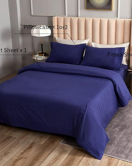 Bed Sheet Set - Brushed Microfiber Bedding - Bedding Sheets & Pillowcases - Deep Pockets - Easy Fit - Breathable & Cooling Sheets -4 Piece Queen Blue Set - LeafyLoom