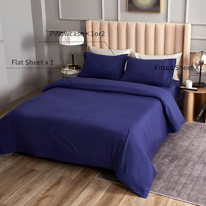 Bed Sheet Set - Brushed Microfiber Bedding - Bedding Sheets & Pillowcases - Deep Pockets - Easy Fit - Breathable & Cooling Sheets -4 Piece Queen Blue Set - LeafyLoom