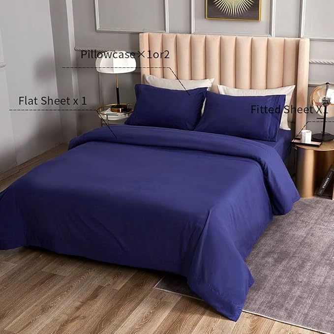 Bed Sheet Set - Brushed Microfiber Bedding - Bedding Sheets & Pillowcases - Deep Pockets - Easy Fit - Breathable & Cooling Sheets - 4 Piece Full Blue Set - LeafyLoom
