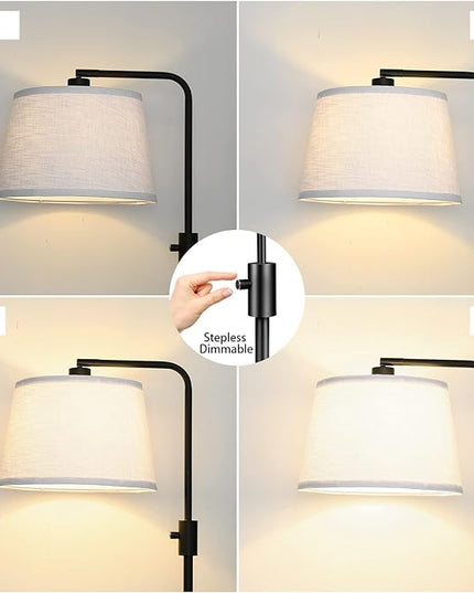 【Upgraded】 Dimmable Floor Lamp, 1000 Lumens LED Edison Bulb Included, Arc Floor Lamps for Living Room Modern Standing Lamp with Linen Shade, Tall Lamp for Bedroom Office Dining Room- Black - LeafyLoom
