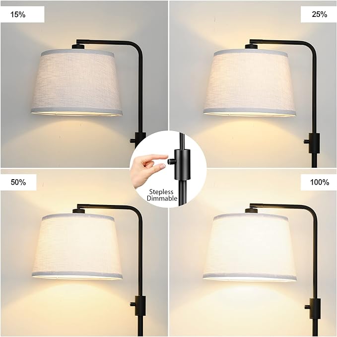 【Upgraded】 Dimmable Floor Lamp, 1000 Lumens LED Edison Bulb Included, Arc Floor Lamps for Living Room Modern Standing Lamp with Linen Shade, Tall Lamp for Bedroom Office Dining Room- Black - LeafyLoom