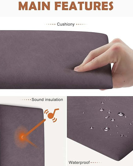 Wall Mounted Upholstered Headboard Queen, 3D Peel and Stick Soundproof Wall Panels, Reusable and Removable Padded Headboard Leather Bed Headboard, 9 Panels Headboard 9.84" x 23.62", Dark Purple - LeafyLoom
