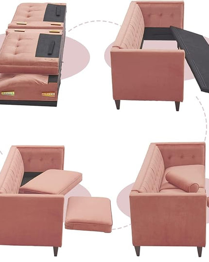 Dreamsir 58'' W Velvet Sofa, Mid-Century Love Seats Sofa Furniture with Bolster Pillows, Button Tufted Couch for Living Room, Tool-Free Assembly (Loveseat, Pink) - LeafyLoom