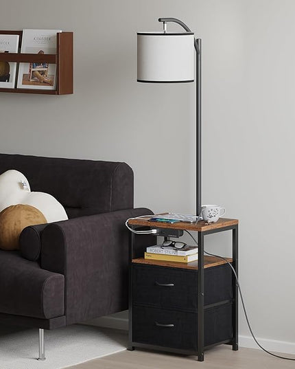 SUNMORY Floor Lamp with Table & 2 Drawers, Lamp with USB Port and Outlet, Nightstand with 3 Color Temperature Led Bulb Included, Floor Lamps for Living Room, Bedroom and Home Office, Rustic Brown - LeafyLoom