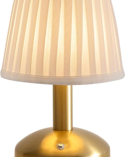KDG Modern Cordless Small Table Lamp, Portable LED Fabric Shade Desk Lamps, 5000mAh Rechargeable Battery Operated Lighting for Bedroom, Bedside, Bar, Living Room, Dining Room, Night Light(Gold) - LeafyLoom