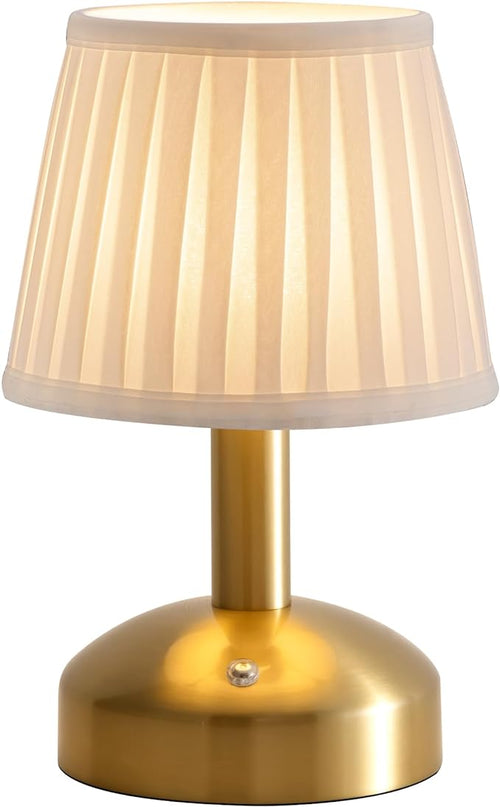 KDG Modern Cordless Small Table Lamp, Portable LED Fabric Shade Desk Lamps, 5000mAh Rechargeable Battery Operated Lighting for Bedroom, Bedside, Bar, Living Room, Dining Room, Night Light(Gold) - LeafyLoom