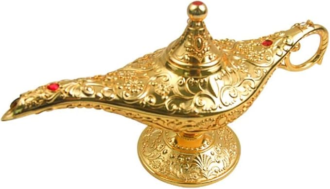 Vintage Legend Aladdin Lamp Magic Genie Wishing Light,Collectable Rare Classic Arabian Costume Props Lamp Tabletop Decor Crafts for Home/Wedding Decoration (Gold) - LeafyLoom