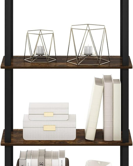 Furinno Turn-S-Tube 4-Tier Compact Multipurpose Shelf Display Rack with Square Tube, Amber Pine/Black - LeafyLoom