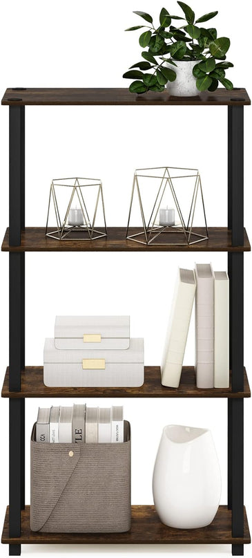 Furinno Turn-S-Tube 4-Tier Compact Multipurpose Shelf Display Rack with Square Tube, Amber Pine/Black - LeafyLoom