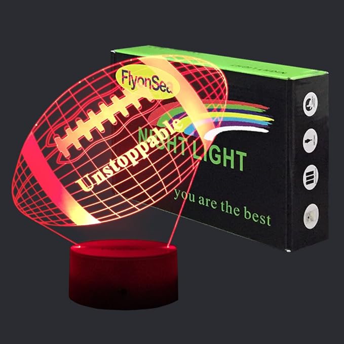 Football lamp, Rugby Ball Bedside Lamp 7 Colors Change + Remote Control with Timer Kids Night Light Optical Illusion Lamps for Kids Lamp As a Gift Ideas for Boys or Kids - LeafyLoom