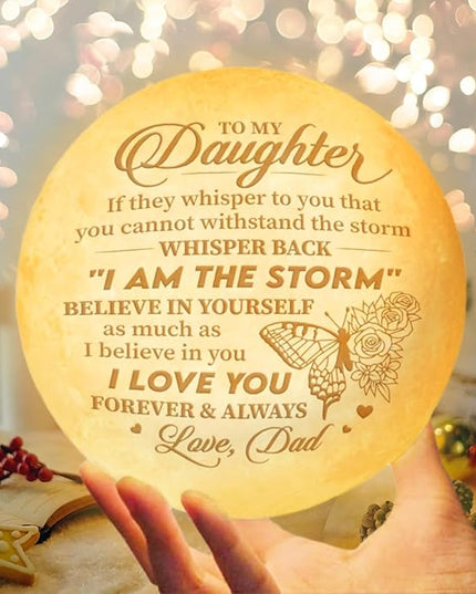 Fathers Day, Birthday Day Gifts For Daughter from Dad, Birthday Decorations Indoor, Anniversary, Mothers Day Gifts For Daughter From Dad, Father Daughter Gifts For Her, Engraved Moon Lamp Night Light - LeafyLoom