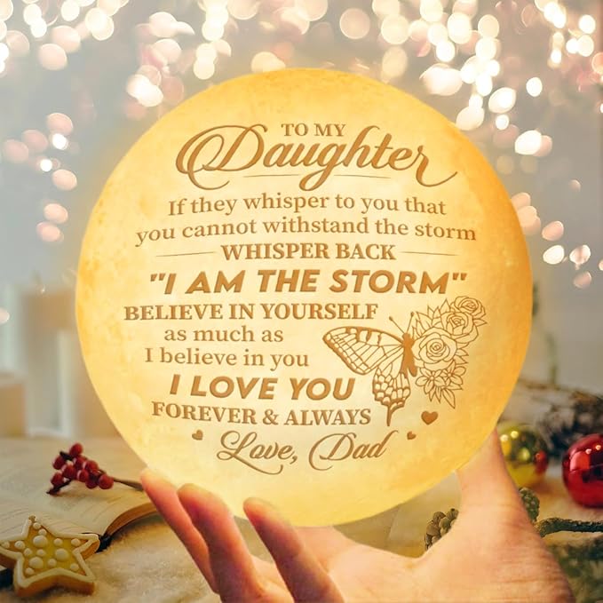 Fathers Day, Birthday Day Gifts For Daughter from Dad, Birthday Decorations Indoor, Anniversary, Mothers Day Gifts For Daughter From Dad, Father Daughter Gifts For Her, Engraved Moon Lamp Night Light - LeafyLoom