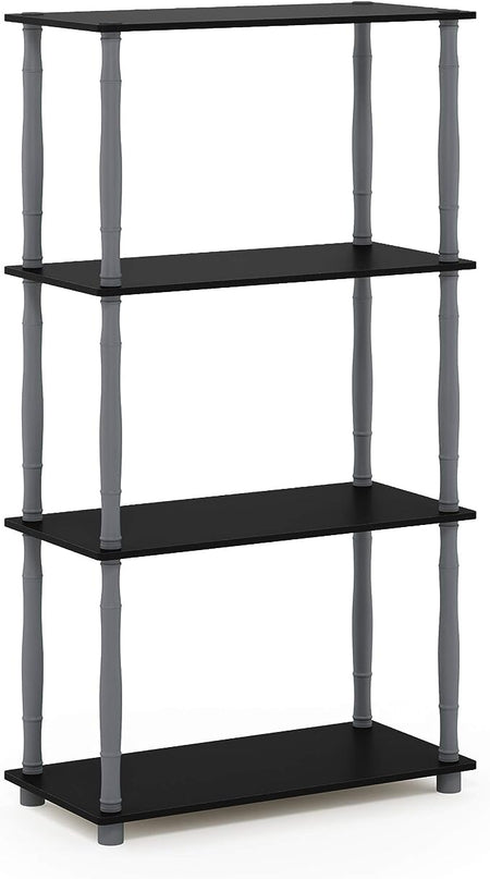 Furinno Turn-N-Tube 4-Tier Multipurpose Shelf Display Rack, Classic Tubes, Black/Grey - LeafyLoom