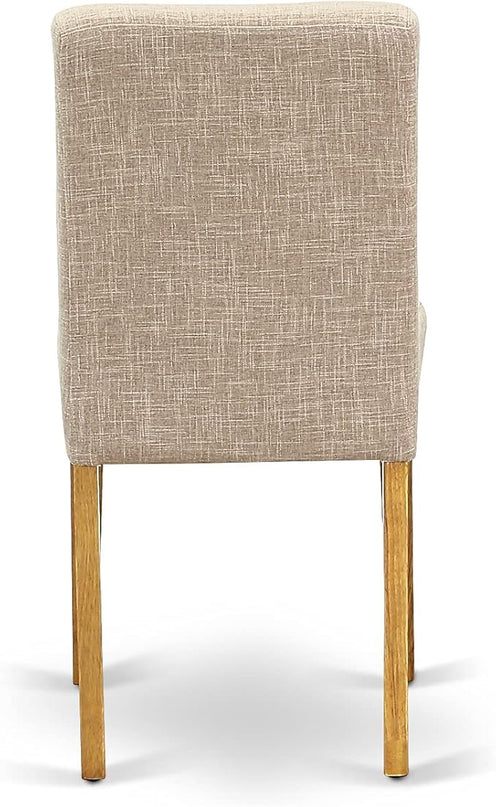 East West Furniture 1NDAB5-OAK-04 5 Piece Set includes a Rectangle Dining Room Table with Dropleaf and 4 Light Tan Linen Fabric Upholstered Parson Chairs, 30x48 Inch - LeafyLoom
