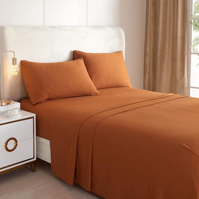 Luxury Soft King Size Sheet Set Caramel- Breathable & Cooling Sheets - Hotel Quality Bed Sheets King - Extra Soft - Deep Pockets 16 Inch - Easy Fit - 4 Piece Set - Wrinkle Free King Sheets,Pumpkin - LeafyLoom