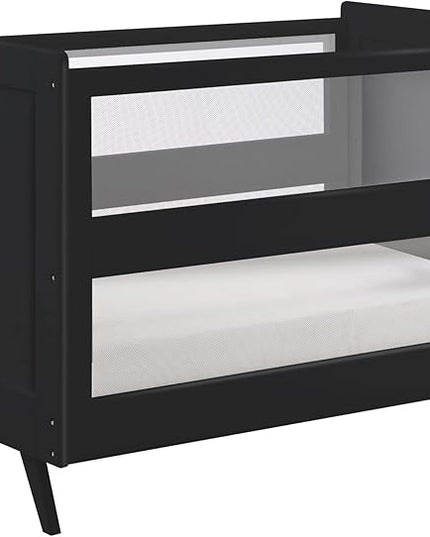 BreathableBaby Breathable Mesh 3-in-1 Convertible Crib (Toddler Bed Kit Sold Separately) — Black — Two Adjustable Mattress Heights — Greenguard Gold Certified - LeafyLoom