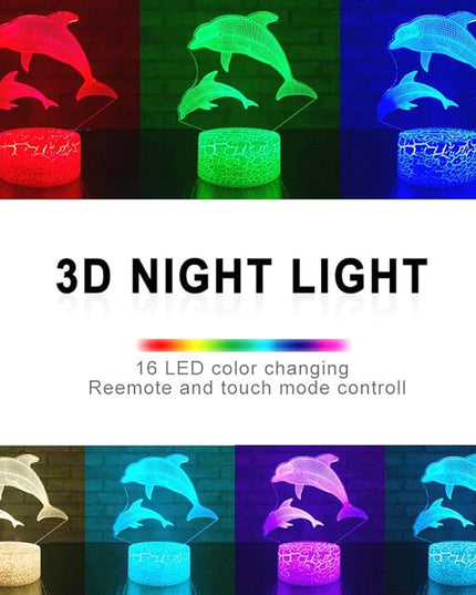 Dolphin Girls Gifts Dolphin Lamp 16 Colors Change with Remote Control 3D Optical Illusion Dolphin Decor Light As a Birthday Gift Ideas for Baby and Kids - LeafyLoom