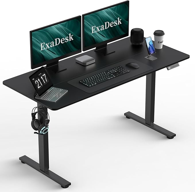 60 * 24 Inches Electric Standing Desk, Adjustable Height Sit Stand Up Desk with 3 Memory Presets, Motorized Home Office Computer Gaming Workstation Desk, Classical Black - LeafyLoom