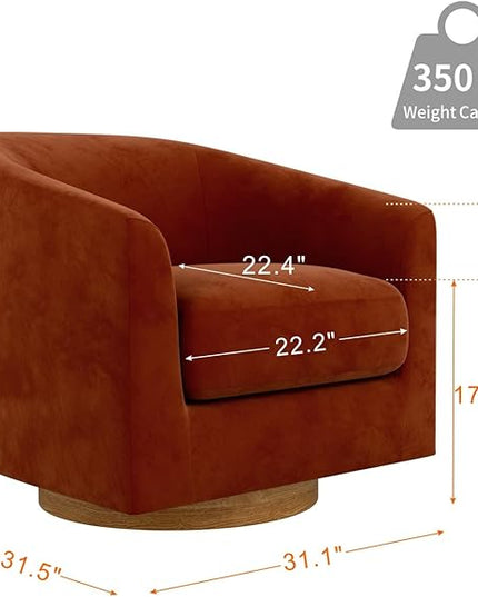 MUUEGM Accent Chair with Arms, 360 Degree Swivel Accent Chair with Wood Base, Modern Barrel Chair for Living Room, Bedroom, Waiting Room, Fully Assembled,Performance Fabric in Mature Brown - LeafyLoom