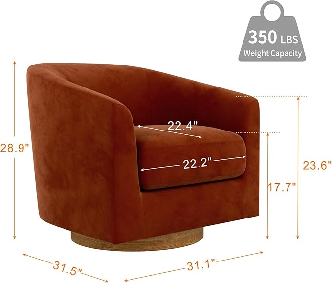 MUUEGM Accent Chair with Arms, 360 Degree Swivel Accent Chair with Wood Base, Modern Barrel Chair for Living Room, Bedroom, Waiting Room, Fully Assembled,Performance Fabric in Mature Brown - LeafyLoom