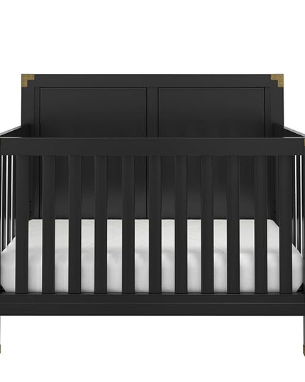Baby Relax Miles 5-in-1 Convertible Crib, Solid Pine Wood, Black - LeafyLoom