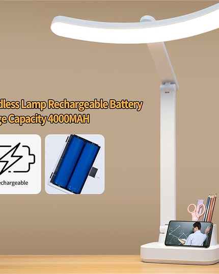 Cordless Rechargeable Desk Table Lamp Big Battery 4000MAH,Tall Reading Light 24inch /Bright 60 LED 8W / Touch Dimmable/Multifunctions,Wireless Lamp for Home Bedroom Bedside Office Dorm - LeafyLoom