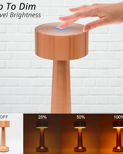Cordless Portable LED Table Lamp with Touch Sensor, Dimmable Gold Yellow White 3 Colors, Rechargeable Desklamp Night Light for Kids Nursery Bedroom Bedside Lamp (Rose Gold) - LeafyLoom