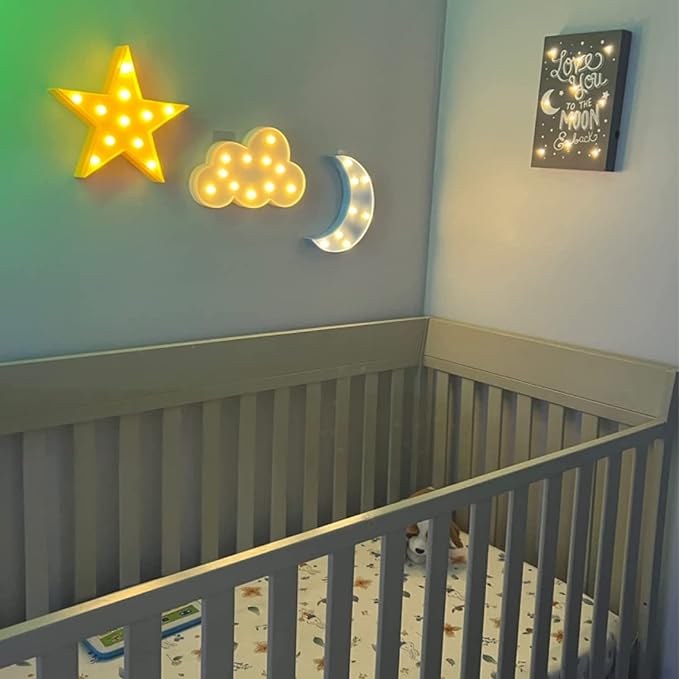 LED Star Sign Night Light, Can Be Hung On The Wall Kids Room Room Light, Suitable for Birthday Party, Holiday Decoration, Baby Room Nursery Decoration. (Yellow Stars) - LeafyLoom
