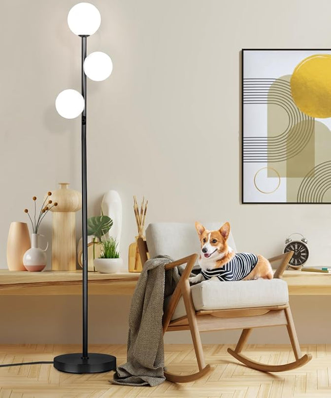 3 Globe Mid Century Modern Floor Lamp for Living Room Decor, Tall Standing Dimmable LED Light for Bedroom Office, Full Range Dimming, Adjustable Color Temperature 3000K-6000K, ETL Listed - Matte Black - LeafyLoom