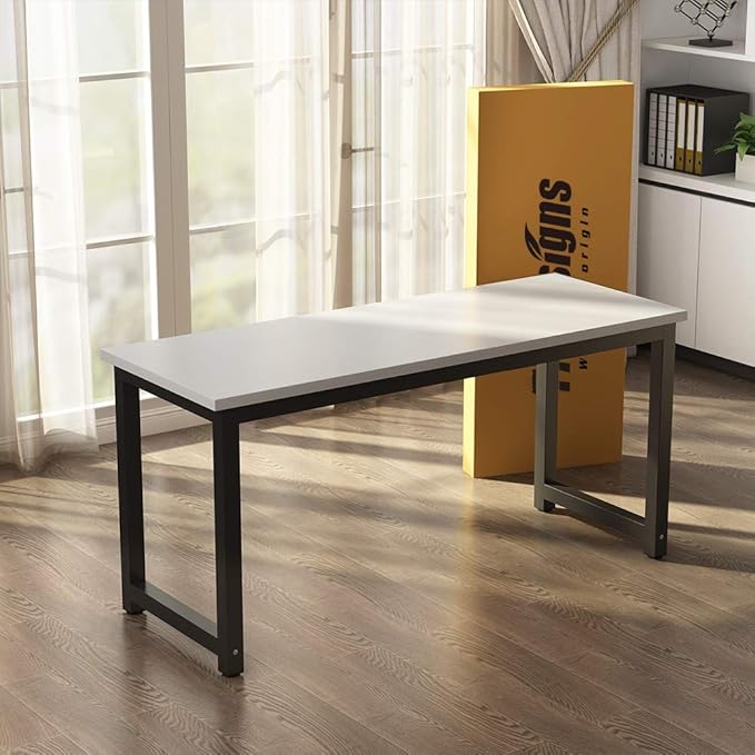 Tribesigns Computer Desk, 55 inch Large Office Desk Computer Table Study Writing Desk for Home Office, White + Black Leg - LeafyLoom