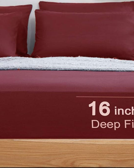 SONORO KATE Bed Sheet Set Super Soft Microfiber 1800 Thread Count Luxury Egyptian Sheets 18-Inch Deep Pocket，Wrinkle and Hypoallergenic-6 Piece (Burgundy, Twin XL-6 Piece) - LeafyLoom