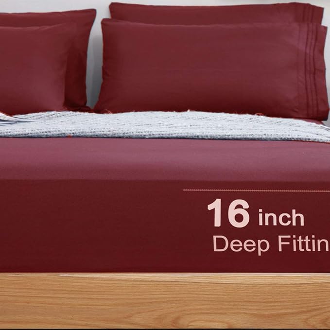 SONORO KATE Bed Sheet Set Super Soft Microfiber 1800 Thread Count Luxury Egyptian Sheets 18-Inch Deep Pocket，Wrinkle and Hypoallergenic-6 Piece (Burgundy, Twin XL-6 Piece) - LeafyLoom