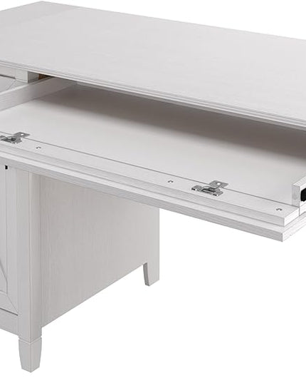 Bush Furniture Key West Computer Desk with Storage | Farmhouse PC Table for Home Office, 54W, Pure White Oak - LeafyLoom