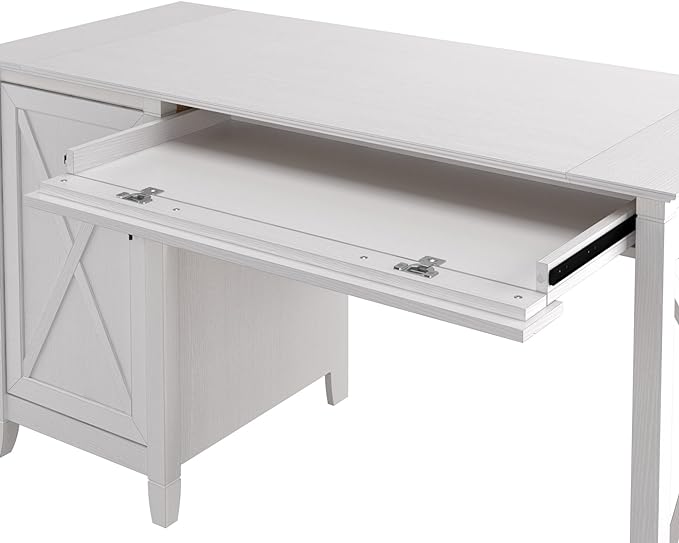 Bush Furniture Key West Computer Desk with Storage | Farmhouse PC Table for Home Office, 54W, Pure White Oak - LeafyLoom