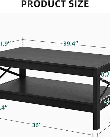 YITAHOME Coffee Table for Living Room,Modern Farmhouse Coffee Table with Storage,2-Tier Center Table for Living Room Wood Living Room Table Accent Cocktail with Sturdy Frame,Black - LeafyLoom
