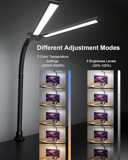 RGB Double Swing Arm Desk Lamp - 24W Ultra Bright Auto Dimming Desk Light, Multi-Angle Adjustment, Touch Control Desktop Lamp- Ideal for Home Office, Gaming, Reading, Work - LeafyLoom