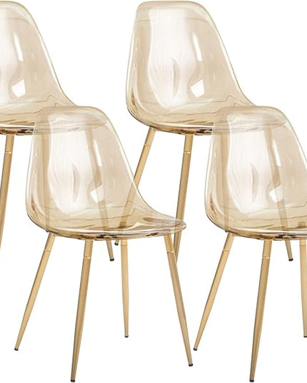 CangLong Kitchen Modern Dining, Desk Side Chair with Metal Legs, Set of 4, Amber Transparent - LeafyLoom