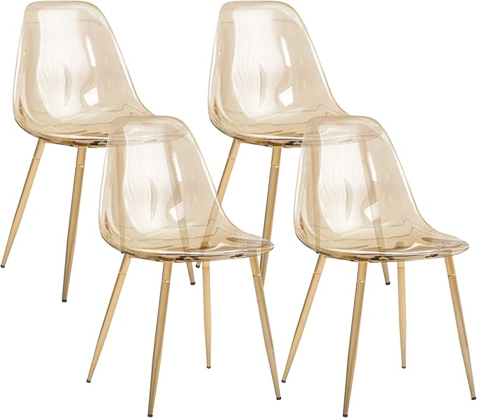 CangLong Kitchen Modern Dining, Desk Side Chair with Metal Legs, Set of 4, Amber Transparent - LeafyLoom