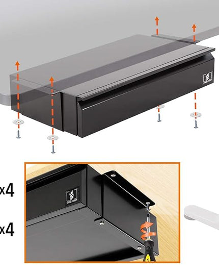 Stand Steady Attachable Under Desk Drawer | Pull-Out Storage Organizer with Smooth Sliding Tracks | Spacious Storage Drawer Easily Mounts to Desks and Workstations (Black / 17.5 x 11.5) - LeafyLoom