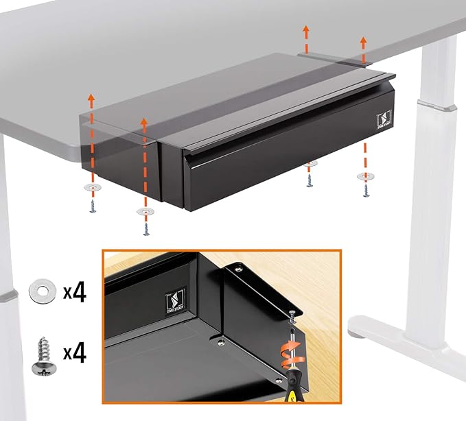 Stand Steady Attachable Under Desk Drawer | Pull-Out Storage Organizer with Smooth Sliding Tracks | Spacious Storage Drawer Easily Mounts to Desks and Workstations (Black / 17.5 x 11.5) - LeafyLoom