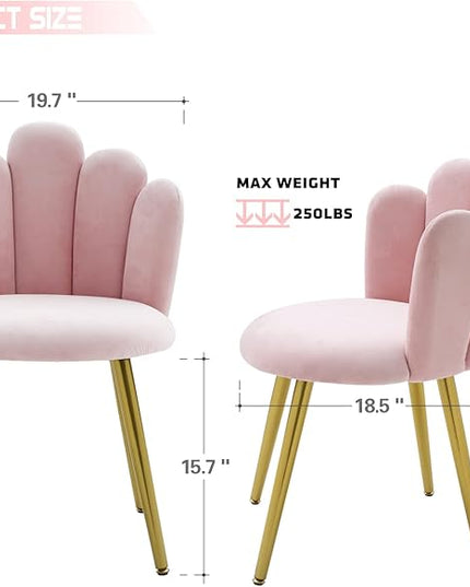 Vanity Chair for Makeup Room - Midcentury Modern Accent Velvet Chair with Back Support, Gold Legs for Living Room Bedroom, (Pink) - LeafyLoom