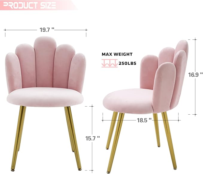 Vanity Chair for Makeup Room - Midcentury Modern Accent Velvet Chair with Back Support, Gold Legs for Living Room Bedroom, (Pink) - LeafyLoom
