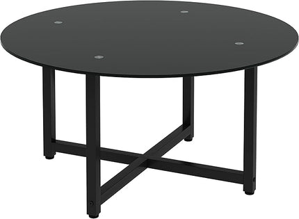 NicBex Coffee Table Modern Tempered Glass Coffee Table with Storage Round Center Tables with Metal Legs Dining Table for Living Room, Dining Room, Office, and Bedroom,35.44" W, Black - LeafyLoom