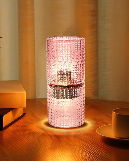 Battery Operated Lamp with Timer, Glass Cordless Lamps Beside Table Light,Small Lamp with for Home Decorative Living Corner Bedroom - LeafyLoom