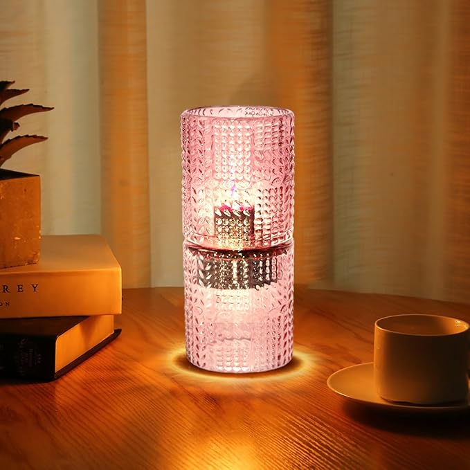 Battery Operated Lamp with Timer, Glass Cordless Lamps Beside Table Light,Small Lamp with for Home Decorative Living Corner Bedroom - LeafyLoom