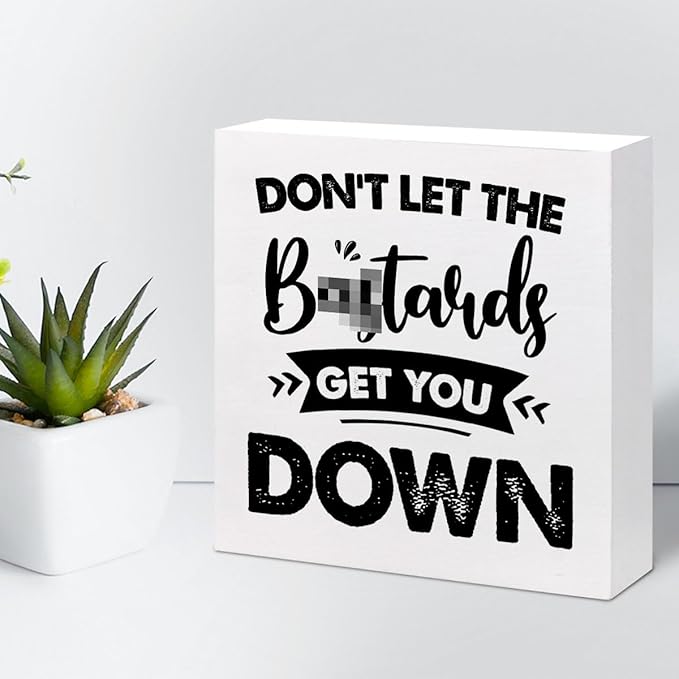 Don't Let the Get You Down Wood Block Sign Desk Decor,Motivational Wooden Box Plaque Sign Desk Decor for Home Office Shelf Table Decor Decorations - LeafyLoom