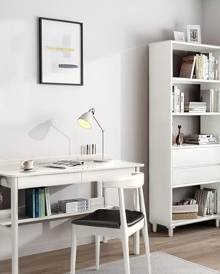 IOTXY Floorstanding Wooden Bookcase with Legs - 67" Tall Open Shelves Cube Billy Bookshelf with Drawers for Home and Office, White - LeafyLoom